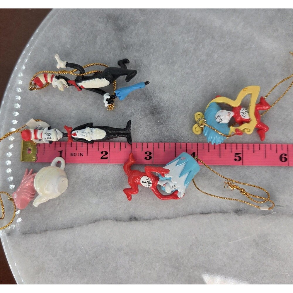 Dr. Seuss Cat in the Hat Ornaments Set of 5 Thing 1 Thing 2 Christmas Tree Mini - Picture 7 of 8